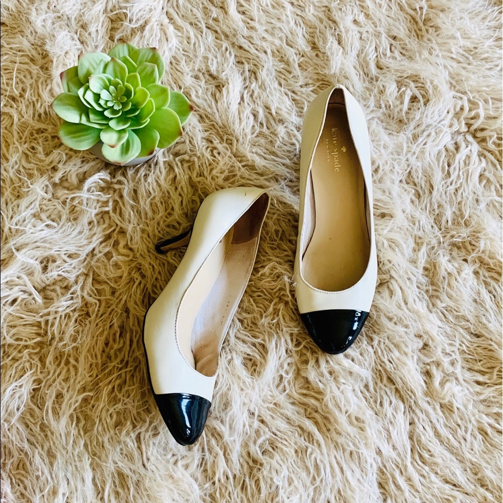 Kate Spade |  Cap Toe Cream Nappa Heels Sz 8.5